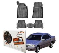 Trimak Tapis de sol 3D sur mesure compatible avec Mercedes-Benz W202 1993-2000 Accessoires de voiture 1ère et 2ème rangée de tapis en caoutchouc TPE toutes saisons sans odeur antidérapant