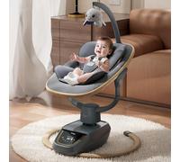 Trimigo transat bébé électrique 180° réglable 3D, avec télécommande, 5 modes, 4 vitesses, 3 hauteurs de siège, 8 chansons d'apaisement, balancoire bébé 0-12 mois (coloris bois）