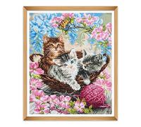 Trimits Grands kits de broderie au point de croix - Broderie comptée pour adultes, débutants, enfants, cadeaux de Noël, art mural, (cadre non inclus) 14 points, chats