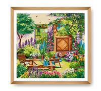 Trimits Grands Kits de Point de Croix - Broderie Comptée Broderie Broderie Pour Adultes Débutants Enfants, Cadeaux de Noël Art Mural (Cadre Non Inclus) Tissu Aida 14 fils - Jardin de campagne
