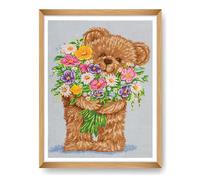 Trimits Grands Kits de Point de Croix - Broderie Comptée Pour Adultes Débutants Enfants, Cadeaux de Noël Art Mural (Cadre Non Inclus) Tissu Aida 14 fils - Ourson