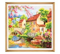 Trimits Grands Kits de Point de Croix - Broderie Comptée Pour Adultes Débutants Enfants, Cadeaux de Noël Art Mural (Cadre Non Inclus) Tissu Aida 14 fils - Maison