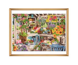 Trimits Grands Kits de Point de Croix - Broderie Comptée Pour Adultes Débutants Enfants, Cadeaux de Noël Art Mural (Cadre Non Inclus) Tissu Aida 14 fils - Paradis des jardiniers