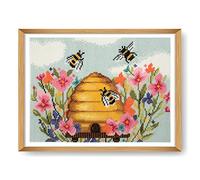 Trimits grands kits de point de croix - compté broderie travaux d'aiguille pour adultes débutants enfants, cadeaux de Noël art mural (cadre non inclus), Tissu Aida 11 fils - Abeille moderne