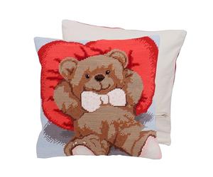 Trimits Half Stitch Tapisserie Kit de coussin au point de croix, dos de coussin inclus, toile pré-imprimée, fil et aiguille inclus 40 x 40 cm (15,75 x 15,75 in) - Ours en Peluche