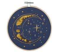 Trimits Kit de broderie - 15 cm pour débutant, comprend des fils en bambou, un support d'aiguille et des instructions (français non garanti), lune