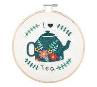 Trimits Kit de broderie I Love Tea - cercle en bois 15 cm, fils bambou, aiguille - 57