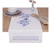 Trimits Kit de broderie au point de croix - Chemin de table - Comprend tissu imprimé, fils, aiguille et instructions, 40 x 100 cm, motif floral bleu