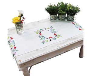 Trimits Kit de broderie - Brodez votre propre chemin de table - Comprend du tissu imprimé, des fils, une aiguille et des instructions, 40 x 100cm - Champignons vénéneux