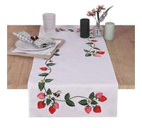 Trimits Kit de broderie - Chemin de table - Comprend tissu imprimé, fils, aiguille et instructions, 40 x 100 cm, Champs de fraises