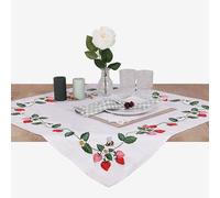 Trimits Kit de broderie - Nappe - Comprend tissu imprimé, fils, aiguille et instructions, 80 x 80 cm, Champs de fraises