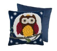 Trimits Kit de coussin au point de croix, dos de coussin inclus, toile pré-imprimée, fil et aiguille inclus 40 x 40 cm (15,75 x 15,75 in) - Hibou Nocturne
