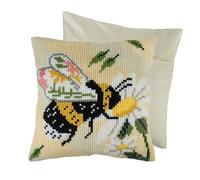 Trimits Kit de coussin au point de croix, dos de coussin inclus, toile pré-imprimée, fil et aiguille inclus 40 x 40 cm (15,75 x 15,75 in) - Abeille Florale