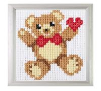 Trimits Kit d'initiation au point de croix pour enfants, broderie comptée, toile, aiguille, fil et instructions inclus, 15 x 15 cm, ourson en peluche