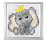 Trimits Kit d'initiation au point de croix pour enfants, point de croix compté, toile, aiguille, fil et instructions inclus, 15 x 15 cm, motif éléphant