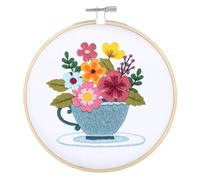 Trimits Kits de Broderie - Kit de Broderie 15cm 6 pouces, Kits Point de Croix pour Adultes, Kit de Démarrage avec Cerceau à Broder en Bambou, Tissu, Fils, Aiguille & Support - Fleurs de Printemps