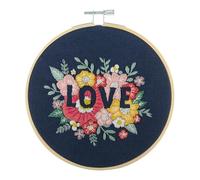 Trimits Kits de Broderie - Kit de Broderie 15cm 6 pouces, Kits Point de Croix pour Adultes, Kit de Démarrage avec Cerceau à Broder en Bambou, Tissu, Fils, Aiguille & Support - Amour