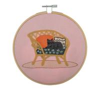 Generique Kit de broderie Trimits débutant – cerceau bambou 15 cm, tissu, motif chat