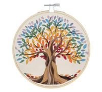 Trimits Kits de Broderie - Kit de Broderie 15cm 6 pouces, Kits Point de Croix pour Adultes, Kit de Démarrage avec Cerceau à Broder en Bambou, Tissu, Fils, Aiguille & Support - Arbre de Vie
