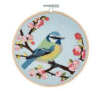 Trimits Kits de Broderie - Kit de Broderie 15cm 6 pouces, Kits Point de Croix pour Adultes, Kit de Démarrage avec Cerceau à Broder en Bambou, Tissu, Fils, Aiguille & Support - Oiseau en Fleurs