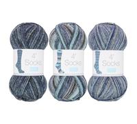 Trimits Laine à Chaussettes 4 Fils 3 x 100g Auto-Rayante Bleu Gris