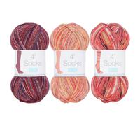 Trimits Laine à Chaussettes 4 Fils 3 x 100g Auto-Rayante Rouge Mix