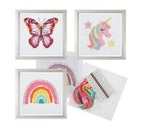 Trimits Lot de 3 kits de broderie au point de croix - Kit de broderie compté pour débutants et tous niveaux - Avec instructions (français non garanti) et fil - Décoration murale pour enfants - 13 x 13