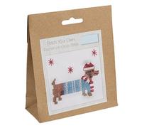 Trimits Mini kit de broderie au point de croix compté Motif teckel de Noël 13 x 13 cm