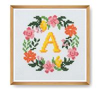 Trimits Mini kits de broderie au point de croix compté, 13 x 13 cm, monogramme floral