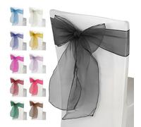 Trimming Shop 1 pièce 17x280cm Écharpes en Organza Noir Nœud Plus Large et Plus Plein Écharpe Nœuds Housse de Chaise pour Banquet Hôtel Anniversaire Réception Mariage Fête Décoration