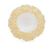 Trimming Shop Assiettes de présentation décoratives pour fêtes, Assiettes en Verre craquelé doré pour décoration de Table, 33 cm, 1 pièce
