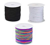 Trimming Shop Bobine de Fil à Coudre élastique 1 mm de Large pour Chemises - Rouleau Complet de 500 mètres de Cordon élastique pour la Confection de vêtements, 300 mètres Noir + Blanc + Arc-en-Ciel