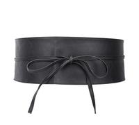 Trimming Shop Ceinture Obi en cuir synthétique souple pour femme avec nœud papillon - 95 mm de large - Noir -