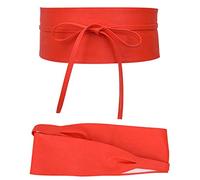 Trimming Shop Ceinture Obi en cuir synthétique souple pour femme avec nœud papillon - 95 mm de large - Rouge -