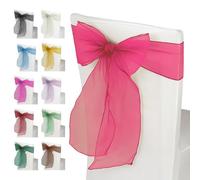 Trimming Shop Chaud Rose Organza Sashes Couverture de Chaise Couleur Assorte Fuller Bow Ruban pour Mariage, Banquet, Anniversaire, EventDecoration, 17cm x 280cm, 25pcs