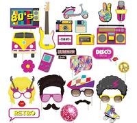 Trimming Shop Ensemble de 33 Accessoires de photomaton pour fêtes Disco des années 1980, kit d'accessoires Photo sur Le thème rétro, Accessoires Photo de fête Disco