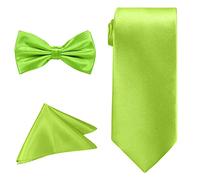 Trimming Shop Ensemble de Cravates pour Homme nœud Papillon Cravate et Pochette de costumecouleur Unie Cravate en Satin Chic Mouchoir pour Tenue décontractée et Formelle Citron Vert Taille Unique