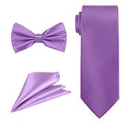 Trimming Shop Ensemble de Cravates pour Homme nœud Papillon Cravate et Pochette de costumecouleur Unie Cravate en Satin Chic Mouchoir pour Tenue décontractée et Formelle Violet Clair Taille Unique