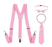 Trimming Shop Ensemble nœud papillon et bretelles pour enfants de 12 à 16 ans - Élastique réglable - Unisexe - Clip sur la bretelle - 25 mm de large, 85 cm de long, rose clair, 85 cm (12-16 ans)