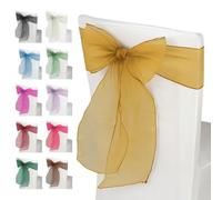 Trimming Shop Gold Organza Sashes Couverture de Chaise Couleur Assorted Couleur Fuller Bow Ruban pour Mariage, Banquet, Anniversaire, EventDecoration, 17cm x 280cm, 25pcs