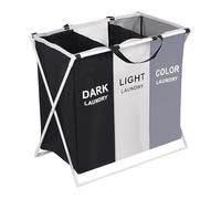 Trimming Shop Grand panier à linge pliable à 3 compartiments, sac de rangement pliable étanche avec cadre en aluminium pour vêtements sales, draps de lit, serviettes, couvertures, jouets
