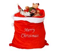 Trimming Shop Grand sac de Noël rouge avec broderie « Merry Christmas » - 50 x 70 cm - Sac cadeau en velours avec bordure blanche et cordon de serrage - Rangement festif pour cadeaux de vacances,