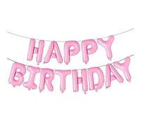 Trimming Shop Guirlande Ballons Papier Aluminium 13 Lettres "Happy Birthday" 41 cm Avec Paille de Gonflage Incluse Pour Décoration et Fournitures Fête Anniversaire , Aluminium, rose clair, 16"
