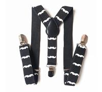 Trimming Shop Hommes Jarretelle Y Forme Bouton Trou Renfort pour Pantalon, Jean Réglable Élastique Résistant Jarretelle, Accessoire Mode, 25mm - Noir et Blanc Moustaches, CLIP ON