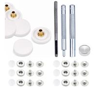 Trimming Shop Lot de 10 boutons-pression à ressort en forme de S de 15 mm avec fermoirs arrière en métal argenté, boutons pression avec outils de fixation pour maroquinerie, vestes, sacs à main, blanc