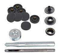 Trimming Shop Lot de 10 boutons-pression de 15 mm avec fermoirs en métal noir, boutons pression sans couture avec outils de fixation pour maroquinerie, vestes, sacs à main, sacs à main, noir