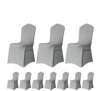 Trimming Shop Lot de 10 housses de chaise argentées en élasthanne avec devant plat en tissu extensible, amovible et lavable pour mariage, banquet, cérémonie, hôtel, salle à manger, fête