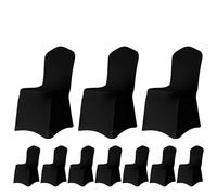 Trimming Shop Lot de 10 housses de chaise noires en élasthanne avec devant en tissu extensible, amovible et lavable pour décoration de mariage, banquet, cérémonie, hôtel, salle à manger, fête