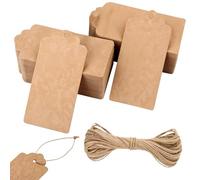 Trimming Shop Lot de 100 étiquettes cadeaux vierges en papier kraft marron avec 20 m de ficelle de jute pour décoration de sapin de Noël, étiquettes nominatives, dragées de mariage