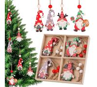 Trimming Shop Lot de 12 pendentifs colorés en bois pour sapin de Noël, nains nordiques 4 motifs × 3 pièces | Ornements festifs à suspendre pour sapin de Noël